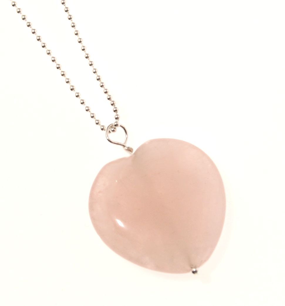 Oh So Pretty Rose Quartz Puffed Heart Pendant on Pure Sterling Silver, Romantic Girly Pink Necklace, Free UK Delivery