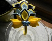 Yellow and Blue Wool Felt Leaves and Butterfly Button Hair Band
