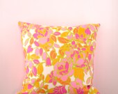 WILD FLOWER - cushion cover vintage pink, orange, purple flower fabric with neon peach 50 x 50cm or 20" x 20"