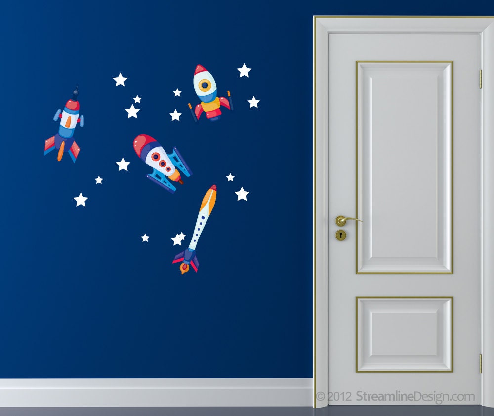 Reusable Wall Fabric Four Rocket set with Stars - Set Two