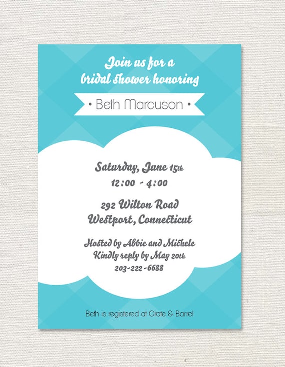 Bridal Shower Invitation - Clouds Printable Shower Invite - Customized Wedding Shower Invite - 5x7 OR 4x6 DIY Printable Il_570xn