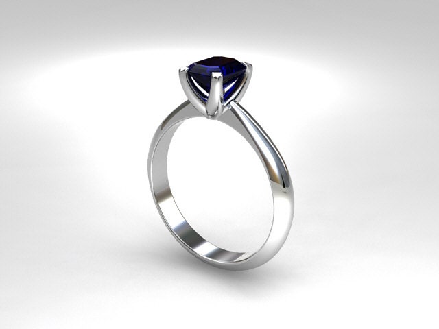 Blue sapphire ring, white gold, engagement ring, emerald cut, sapphire engagement, white gold ring, solitaire, crown setting