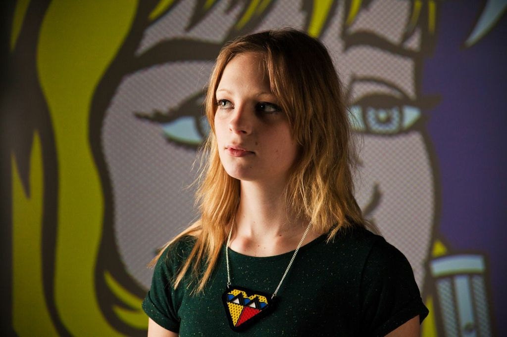 Lichtenstein Pop Art inspired Plexiglass Heart Necklace, Comic Book Acrylic Laser Cut Collar on Silver Plated Curb Chain