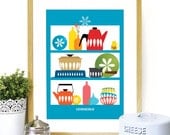 Cathrineholm Mid Century Modern shelves Cathrineholm enamelware Poster Art Kitchen wall art BLUE background - A3 size - mid century kitchen