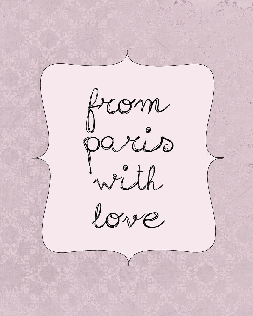 From Paris With Love Print, Pink Decor, Paris Typography Print,  Room Decor 8x10 Wall Print
