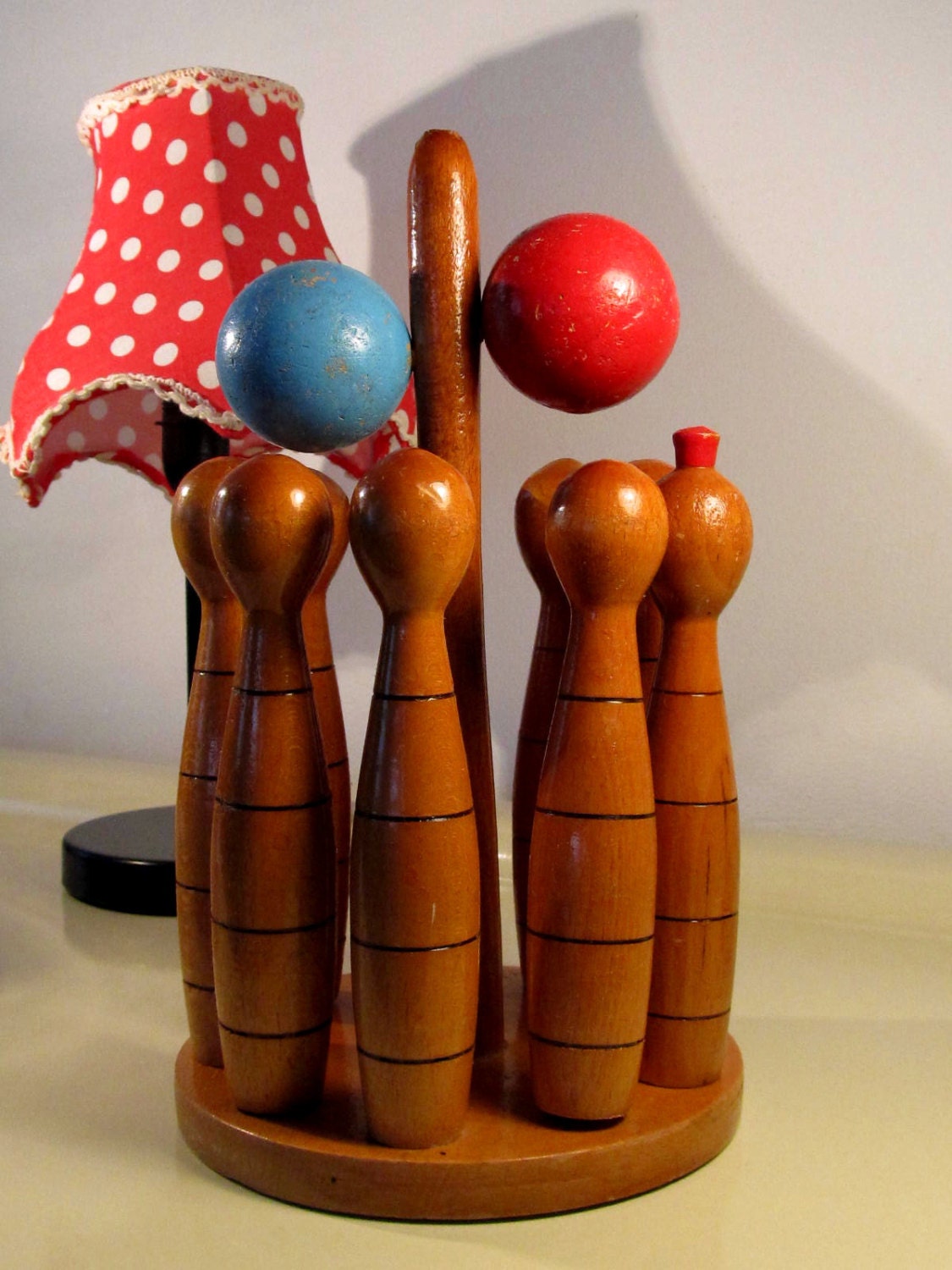Vintage Set of 9 Wooden Skittles