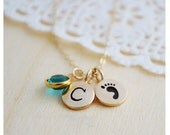 Mommy Necklace - New Mom Jewelry - Birthstone Necklace - Baby Birth - Initial Necklace - Bronze & Gold Filled