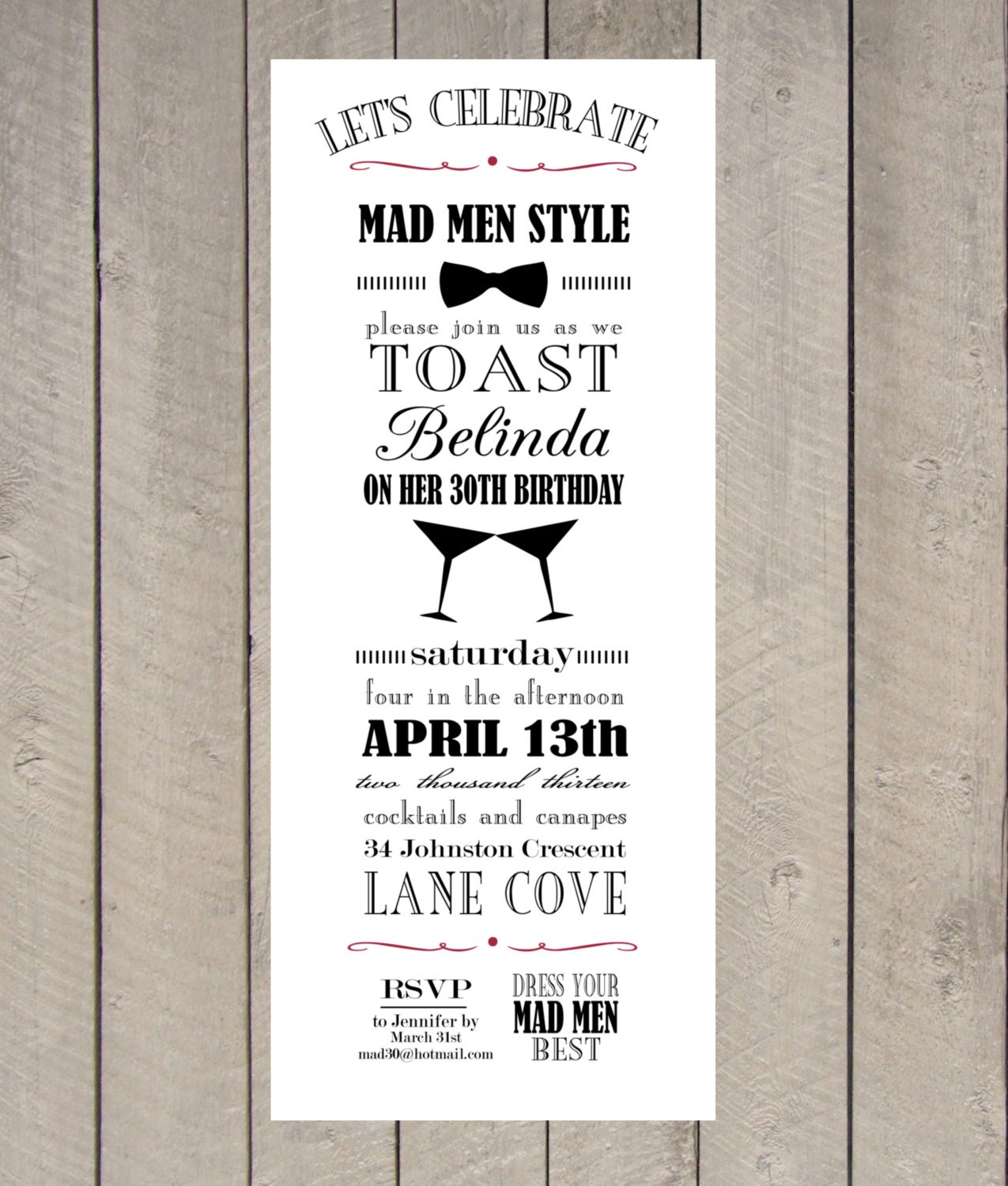 Mad Men Party Invitation - Vintage Typography - DIY Printing
