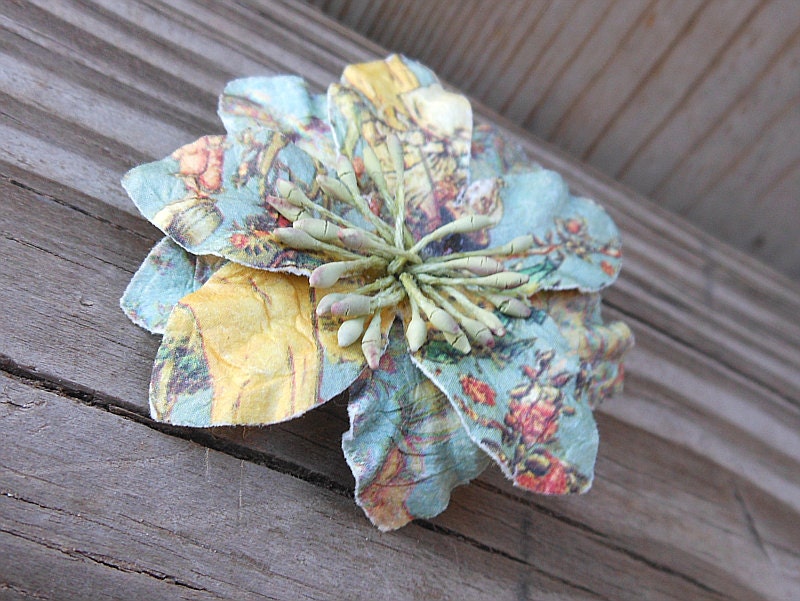 Flower Pin Accessory - Paper Flower Brooch - Handmade Flower Pin Brooch - Blue and Yellow Paper Flower
