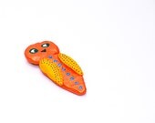Eco friendly Orange Owl Brooch Original handmade OOAK Bird pin Animal jewelry for her