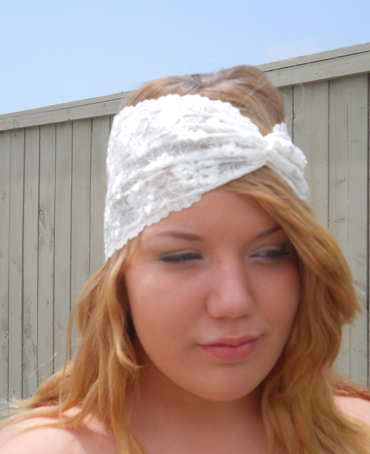 Cream Pale Ivory Ultra Wide Vintage Style Stretch Lace Retro Bridal Headband Wedding Headpiece by Leelee's Bridal Accessories on Etsy