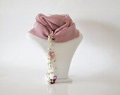 Infinity Scarf, Dusty Rose Chifon, Crochet Flowers and Pearls, Loop