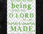 Nursery Print, Psalm 139,  I am fearfully and wonderfully made, Typography, Digital Printable File 300 dpi