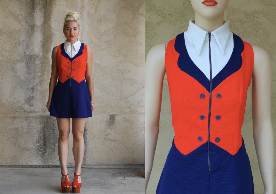 70s AMERICANA collared MOD minidress