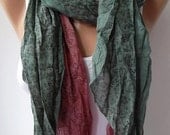 Scarf - Cotton -Elegant Scarf Cotton Scarf - green/burgundy