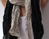 Scarf - Cotton -Elegant Scarf Cotton Scarf - beige/black
