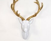 White Faux Taxidermy - Faux Deer Head - Faux Taxidermy - The Eloise with Gold Glitter Antlers - White Resin Deer Head