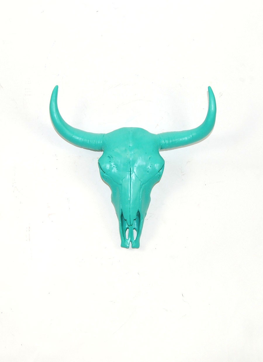 The Malm - Turquoise Resin Buffalo/Bison Skull Head- White Faux Taxidermy- Chic & Trendy