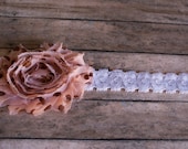 chocolate brown shabby flower with dark brown polka dots, available as a hair clip or headband