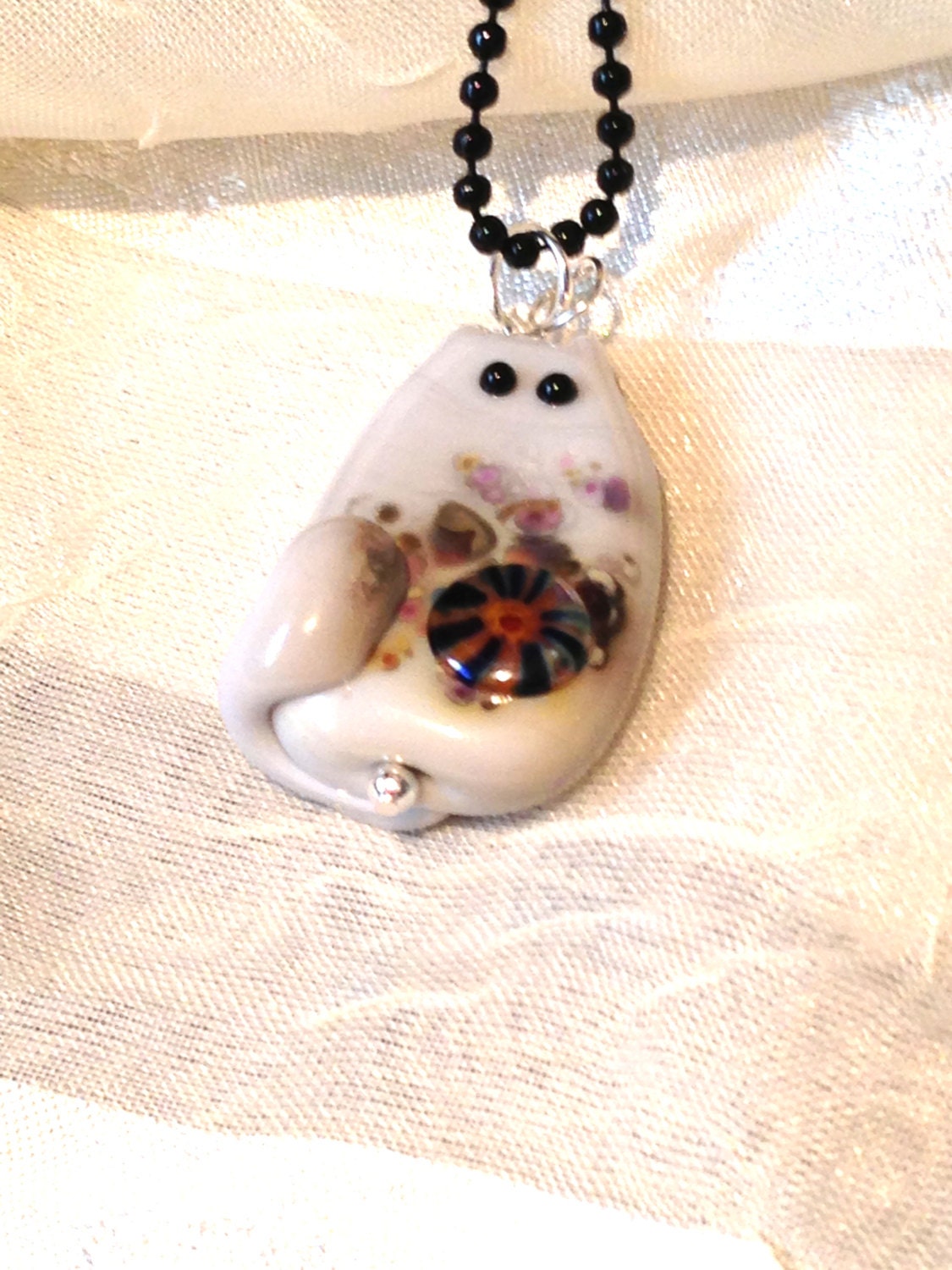 OOAK Delightful White Kitty Necklace Handmade Lampwork Cat Focal Bead by TeriPersing