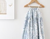 Girls Summer Dress-Soft Blue and White Paisley-Beach Photo-Toddler Tunic-Shabby Chic-Handmade Children Clothing by Chasing Mini