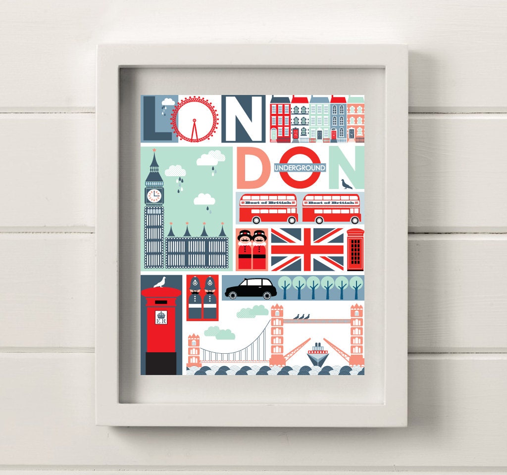 Quirky London Illustrative Print, 8x10 Poster