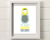 8"x10" Russian Doll Poster in Yellow, Grey & Blue