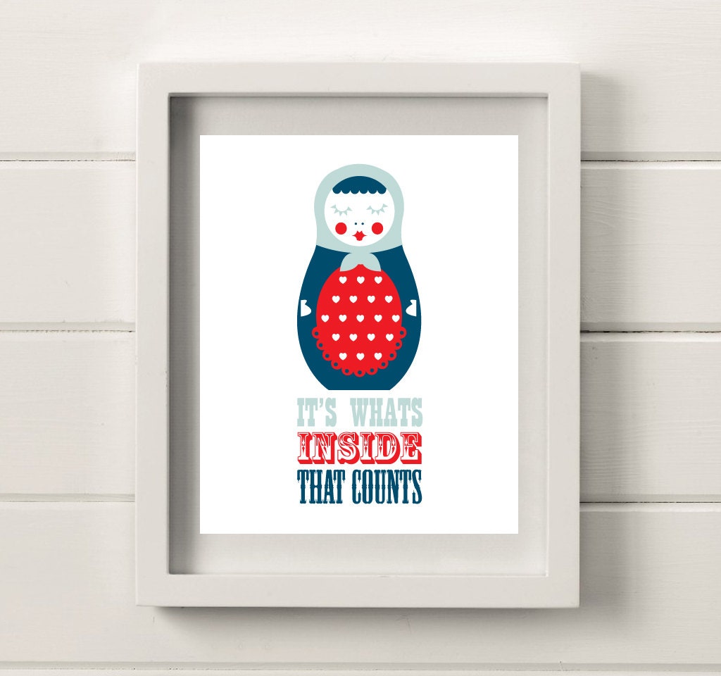 Russian Doll 8"x10" Poster Print, Navy, Red, Duck Egg Blue