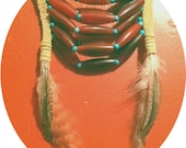 Red Bone Breastplate Necklace Native American Inspired Beads and Feathers