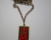 Italian Dried Red Flower Petal Pendant Necklace.