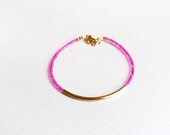 hot pink gold bar bracelet - minimalist jewelry - friendship bracelet