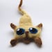 Felted cat brooch, needle felted wool cat, siamese, shades of brown with blue eyes