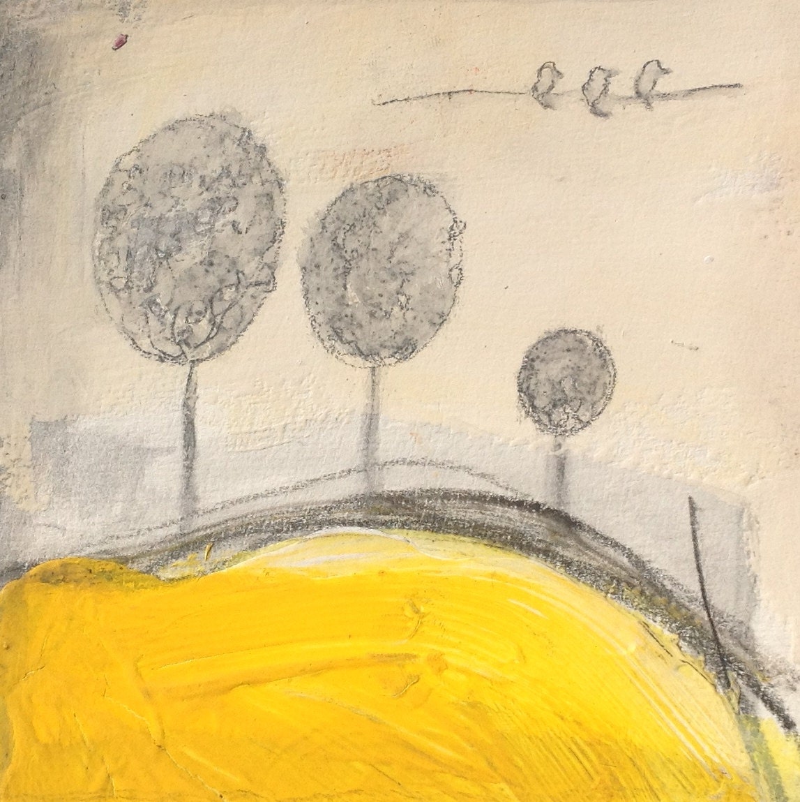 Modern Abstract Grey Yellow Tree Painting. Art for Home Decor. Unique  and Exclusive Gift. OOAK Tree Painting 210