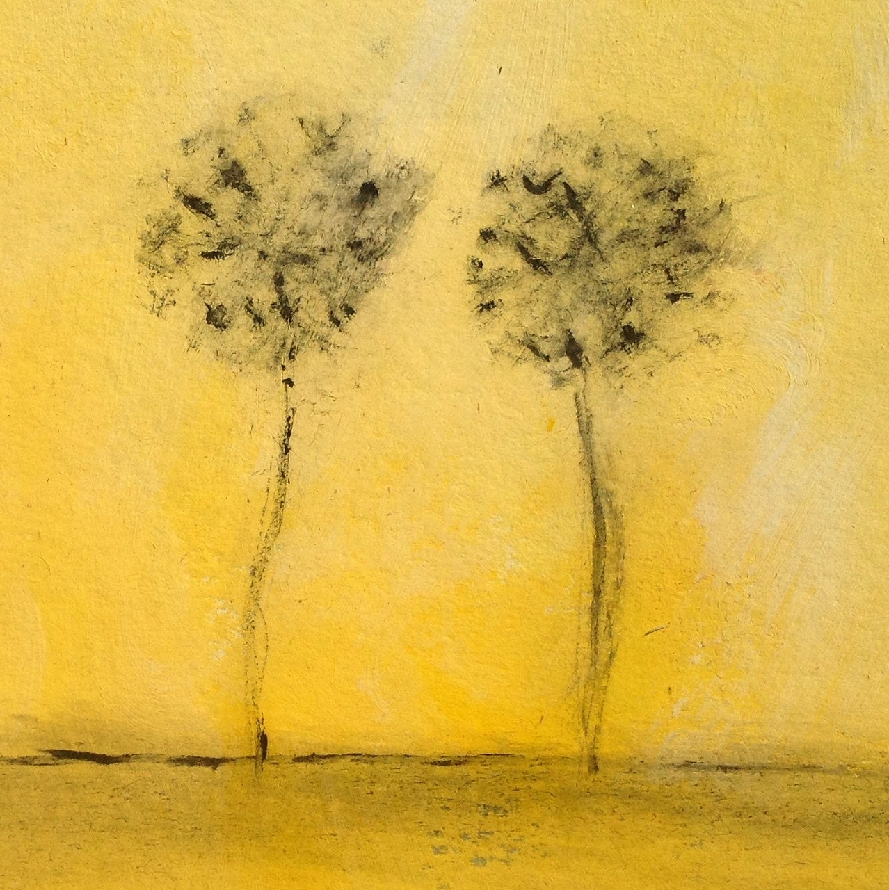 Minimalist Abstract Grey Yellow Tree Painting. Art for Home Decor. Unique  and Exclusive Gift. OOAK Tree Painting 243