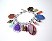 Agate slice bracelet - agate slice jewelry - charm bracelet - stone bracelet - agate geode jewelry by Sparkle City Jewelry