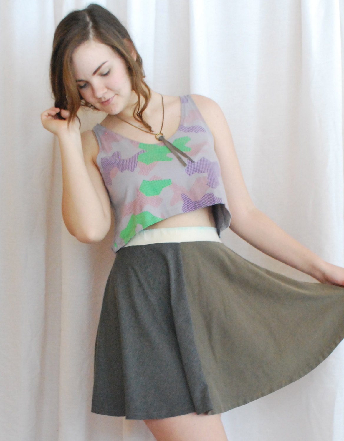 Eco Fashion Crop Top Tank TopLavender Camouflage