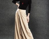 Graceful Casual Beige Wide leg Long Linen Pants