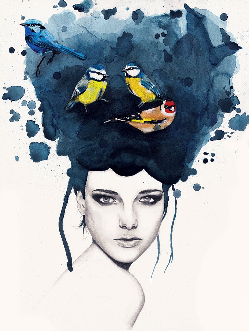 Bluebird - LIMITED EDITION PRINT Watercolour & Graphite Illustration - A4 Giclee Print