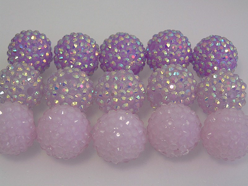 15 Chunky Beads Resin Rhinestone 20mm Shades of Purple Gumball Style Beads DIY Chunky Necklace Basketball Wives Disco Ball Berry Beads