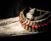 Bold 2 inch choker collar necklace with red & purple stone
