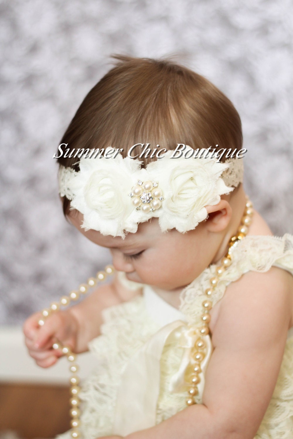 Baby Headband, Infant Headband, Newborn Headband - Shabby Chic Headband Ivory Headband on Lace