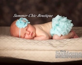 Bloomers AND Headband Set - Light Aqua Lace Ruffle Bloomers, Baby Bloomers, Infant Bloomers and Matching Headband