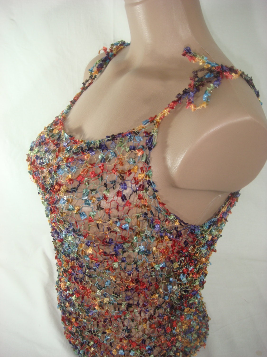 Knitted Transparent Adjustable Strap Multicolor Blouse Top for Spring&Summer by Arzu's Style