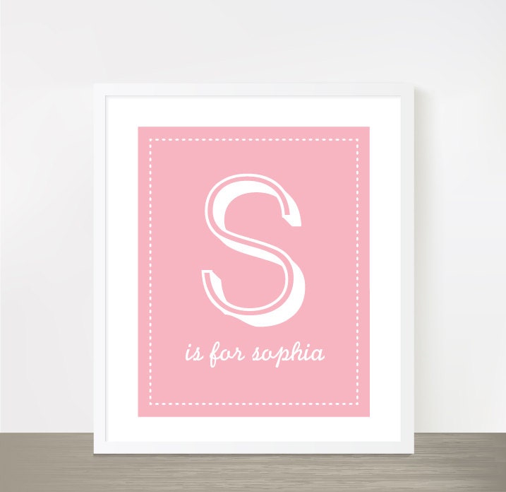 S for Sophia 8x10" pink baby girl name nursery poster