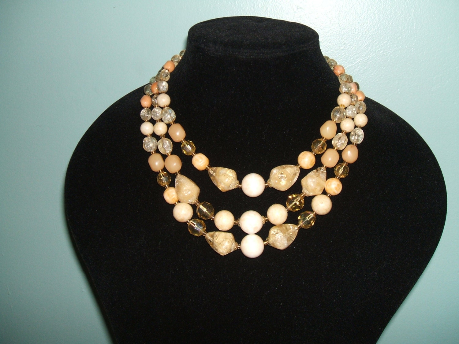 Lovely 3-Tier Necklace in Peach and Cream Colours, W Germany
