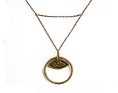 ON SALE Brass evil eye , chain triangle necklace