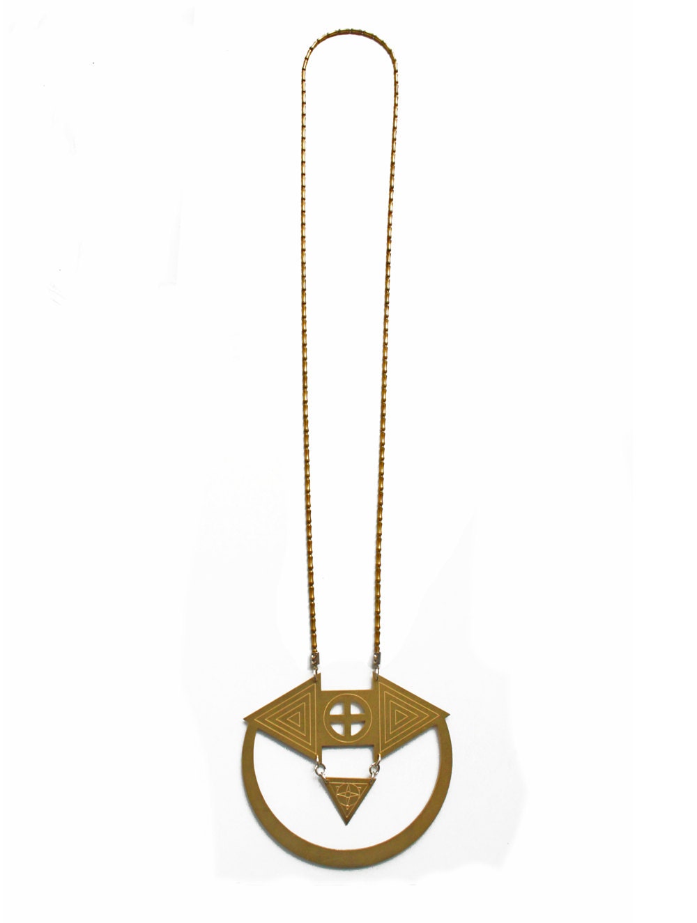 Geometric ,  symbolic ,24k gold plated ,long statement necklace