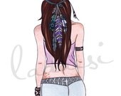 Boho Girl with Feathers (Original)