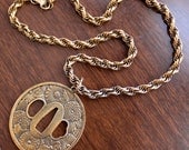 1970s Alva Museum Replicas Oriental Asian Katana Gold Pendant Necklace