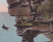 APOSTLE ISLANDS, WISCONSIN - Presque Isle or Stockton, North Cape, Reflection, Boat, Vintage Used Postcard, 1900s, Leighton Co.